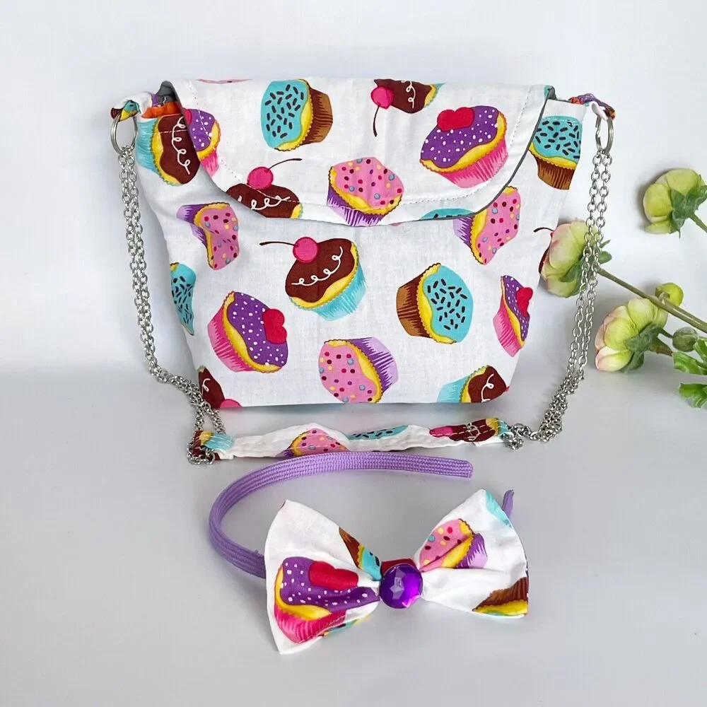 Girls Accessories Cupcakes Purse crossbody Bag & Headband Set